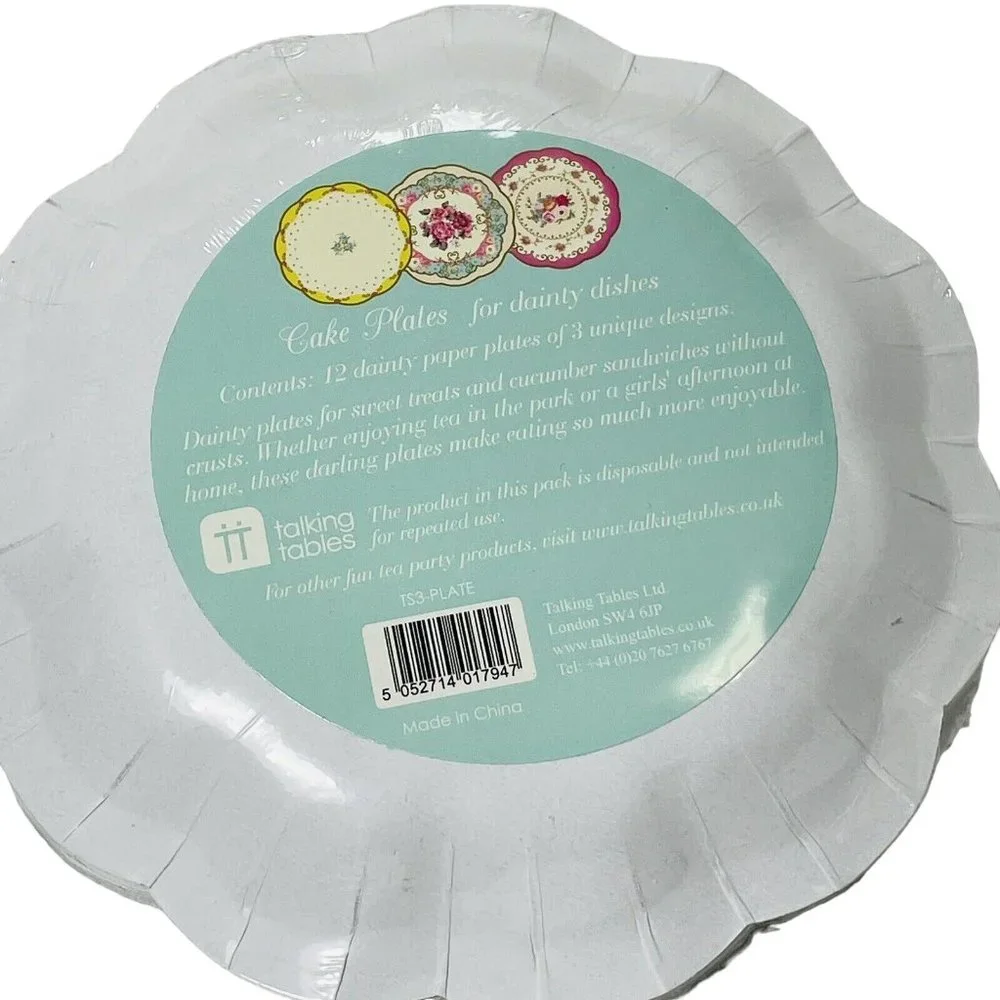 Pretty Tea Party Cake Plates Floral Talking Tables 7 Inch Paper Plates 12 Pack